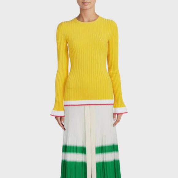 Prabal Gurung Ribbed Stretch Knit Fitted Long Sleeve Crewneck Sweater - Picture 1 of 6